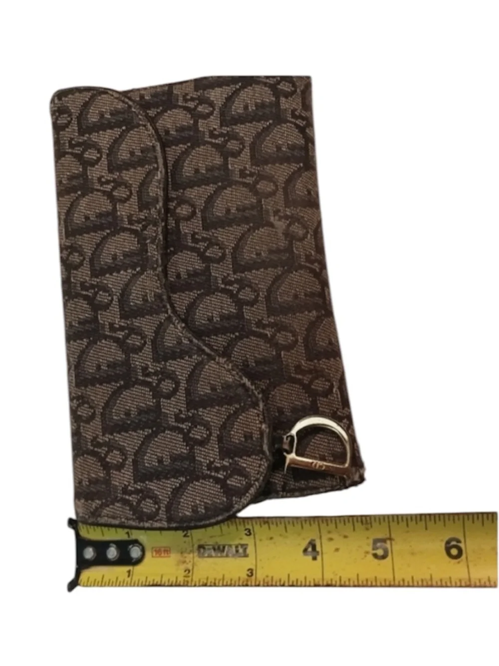 Christian Dior Logo Saddle Trotter TriFold Wallet Canvas Leather Silver Charm